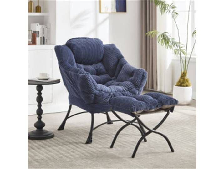 Fauteuil Relax avec Repose-pieds Fauteuil Salon Moderne avec Accoudoirs Pochette Latérale Chaise Salon Rembourrée Bleu Marine