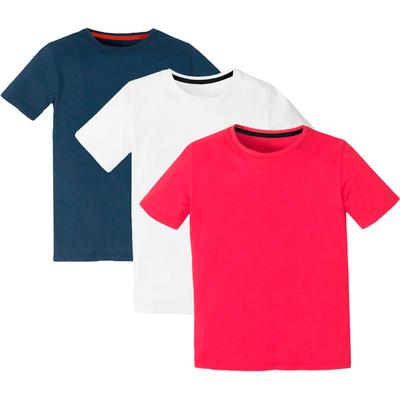 T-Shirt BONPRIX "T-Shirt mit Baumwolle (3er Pack)", Jungen, Gr. 140/146, weiß (weiß, dunkelblau, rot), Obermaterial: 100% Baumwolle, regular fit, Shirts T-Shirt, regular fit Passform, Kurzarm-Design, aus Baumwolle