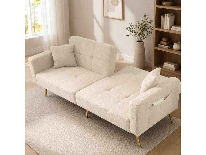 Canapé droit convertible 2places tissu beige