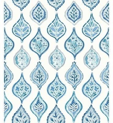York Wallcoverings Marketplace Motif White & Blue Wallpaper