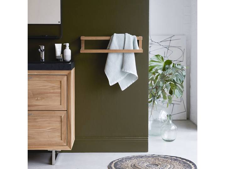 Wandhanddoekenrek van massief teakhout - Naturel - Teak