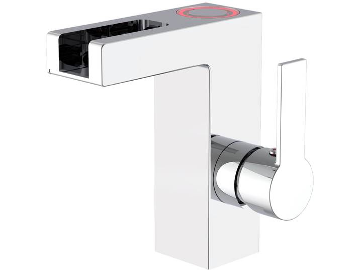 Waschtischarmatur SCHÜTTE, grau (chromfarben), B:8,6cm H:14cm T:12cm, Messing, Armaturen, Waschtischarmatur, Wasserhahn mit LED-Schwallauslauf, Mischbatterie Waschbecken, Chrom