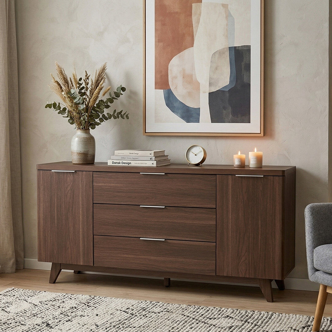 George Oliver Arriaga 160cm 3 Drawer Sideboard Walnut 77.4cm H X 160cm W X 39cm D