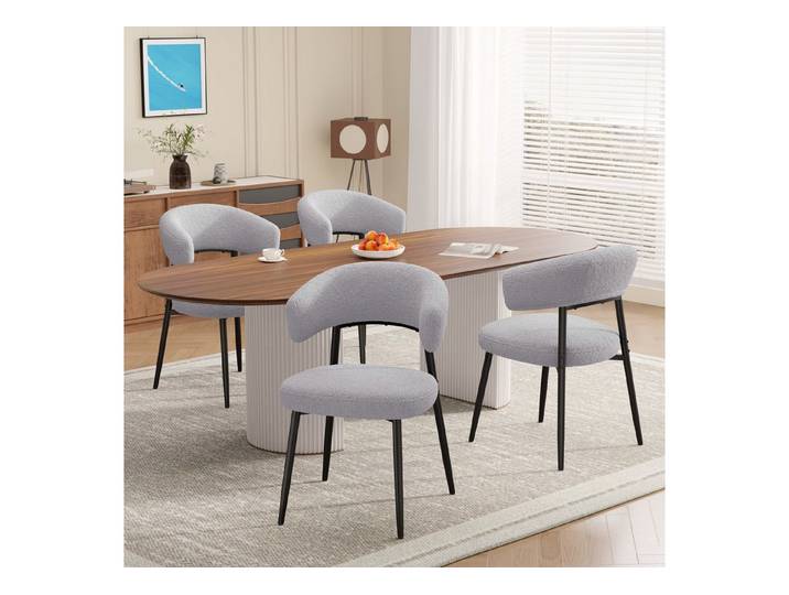 HawthyHome Esszimmerstuhl mit Bouclé-Bezug, geschwungener Rückenlehne & Metallbeinen, 2er Set (4 St), Ergonomisches Design, Bodenschutz & Standsicherheit