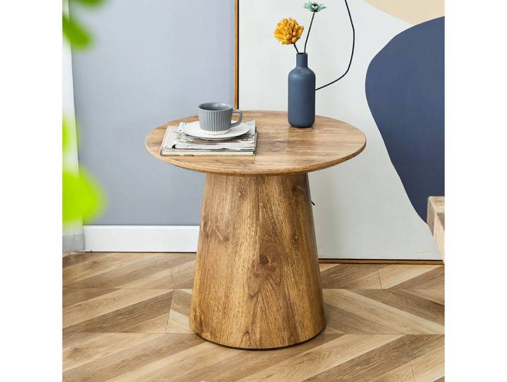BBWL Couchtisch 50 cm Naturholzoptik MDF Beistelltisch kompakt, Runder Kaffeetisch Wohnzimmer Balkon vielseitig einsetzbar