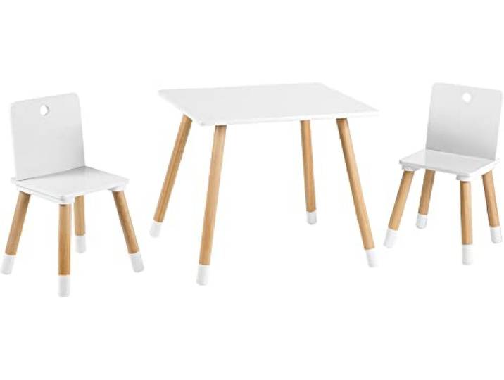 roba Kindersitzgruppe aus Holz - Kindermöbel Set aus 2 Kinderstühlen & 1 Tisch - Kindertisch Set für Kinderzimmer von Jungen & Mädchen - Weiß / Natur