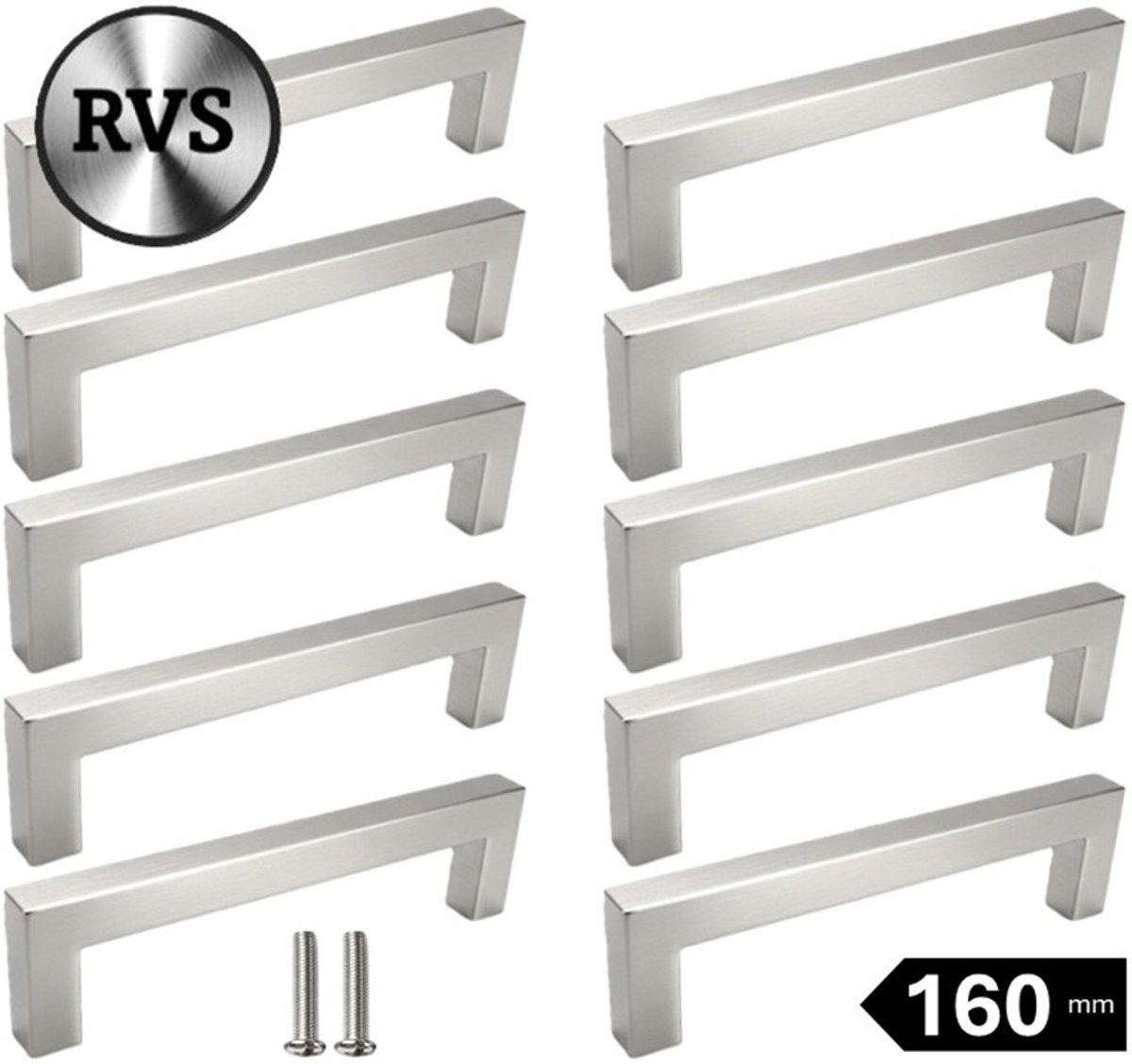 MSQDESIGN Set van 10 RVS Handgrepen, Zilver, 160mm