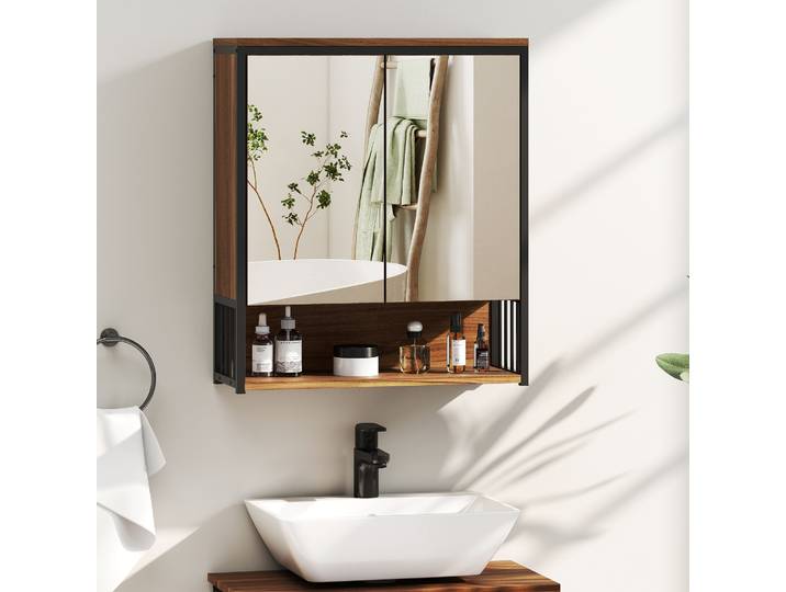 HOMCOM Armoire Salle de Bain Suspendue MDF Marron