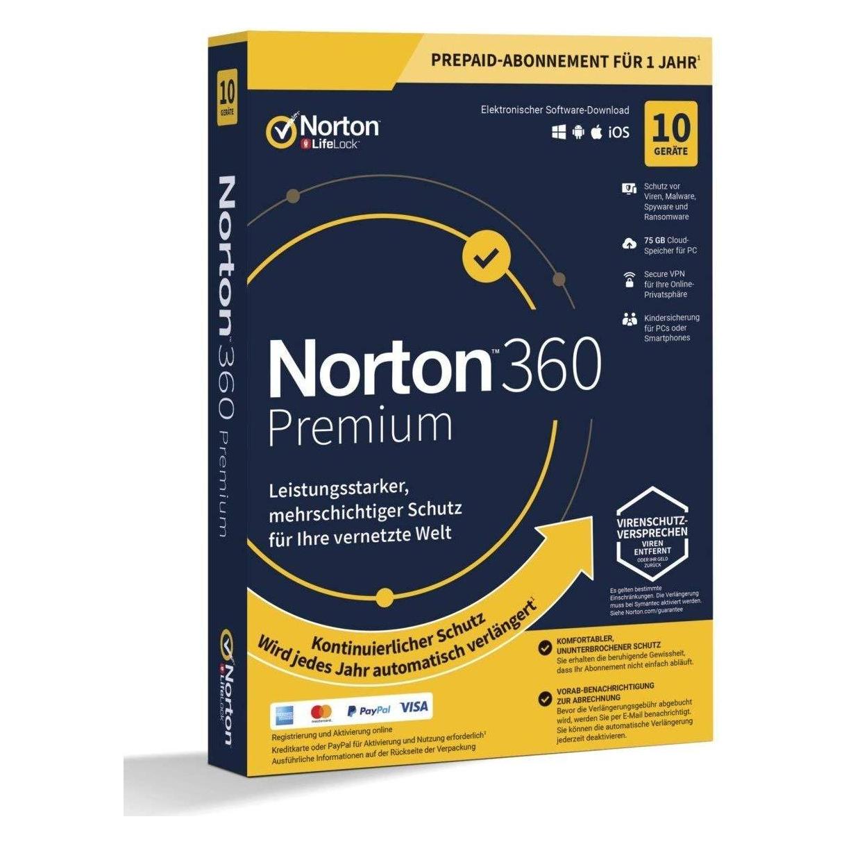 Norton Symantec 360 Premium 10 Device 1 Jahr 75GB MD - kein Abo - ESD (1 User, 12 Monate) (21394574)
