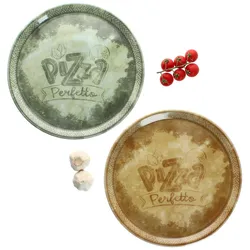 2tlg Set Perfetto Pizzateller Ø31,5 cm Porzellan Gelb Grün Servier-Platte groß