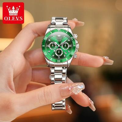 Uplifted Goods Womens Luxury Quartz Watch With Date And Luminous Display silver Green