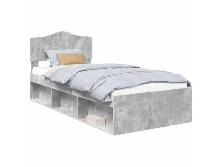 HMDNGOUT Bettgestell Beton Grau 90x190 cm Massives Kiefernholz Bettrahmen mit Kopfteil aus Massivholz Modernes Design