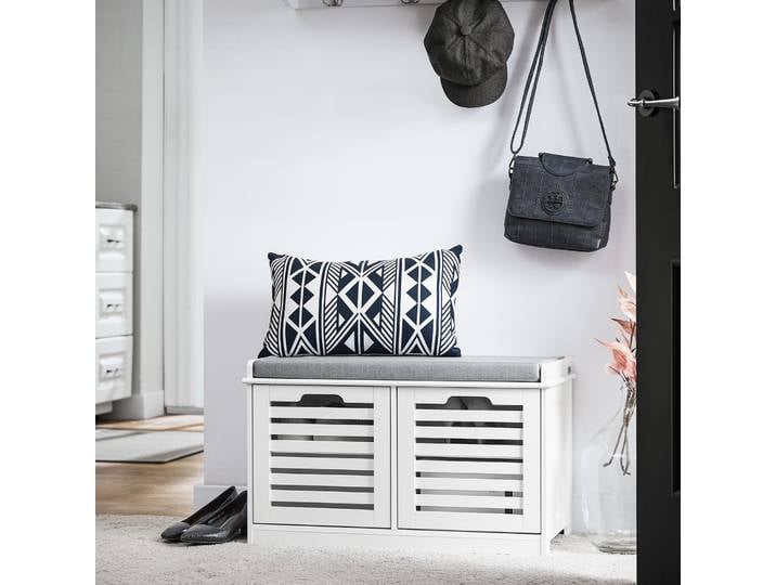 SoBuy FSR23-W Armoire à chaussures avec coussin de siège, commode de repos avec 3 paniers BHT environ: 105x43x35cm