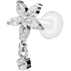 PTFE Labret mit Innengewinde + Titan-Aufsatz KRISTALLBLUME + KRISTALL