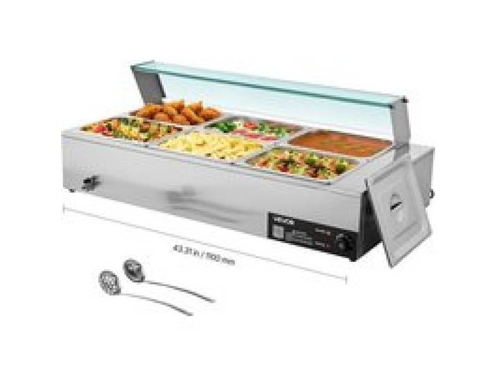 1500W Bain-Marie Électrique Inox 6 Bacs 1/2 Chauffe-Plat Buffet Chaud pour Traiteur Restauration