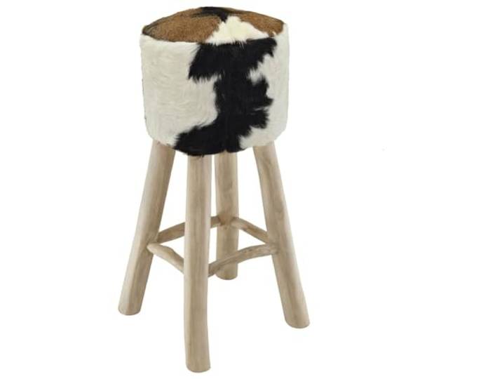 Makastle Barhocker Ziegenleder und Teak Massivholz