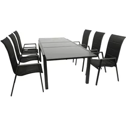 Garnitur TORINO 7-teilig, Alu + Glas + Kunstgewebe schwarz