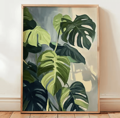 Inspire Picks Green Botanical Leaves Canvas Wall Art Calming Nature Houseplant Decor 6 40x60cm