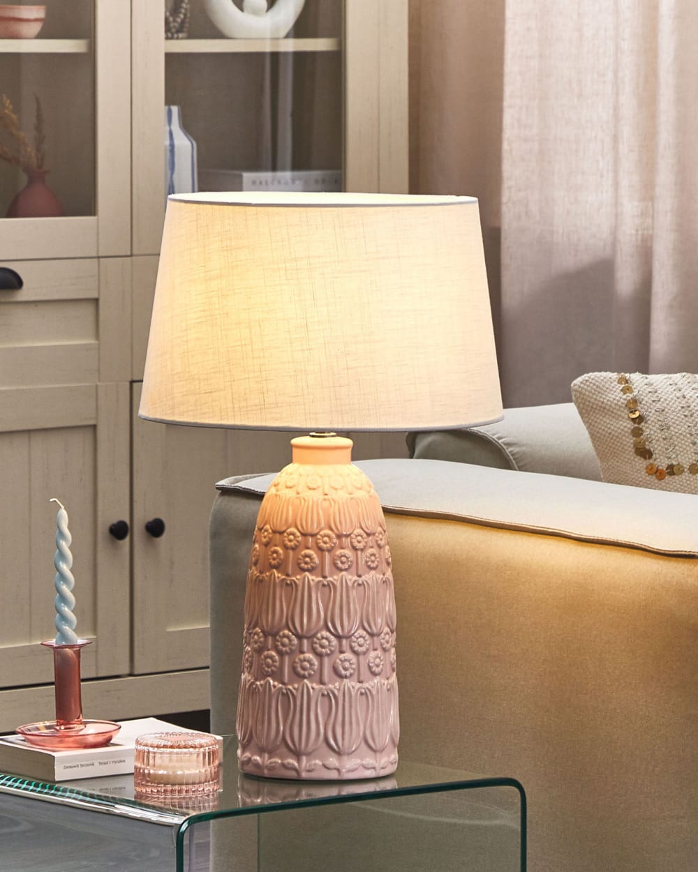 Beliani Lampe à poser céramique rose Rose 35x56x35cm