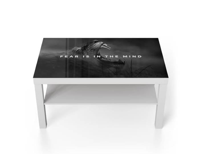 DEQORI Glastisch weiß groß 90x50 cm Motiv Angst im Geiste ausgefallener Beistelltisch aus Glas Hochglanz Couchtisch fürs Wohnzimmer moderner Couch Tisch mit Design