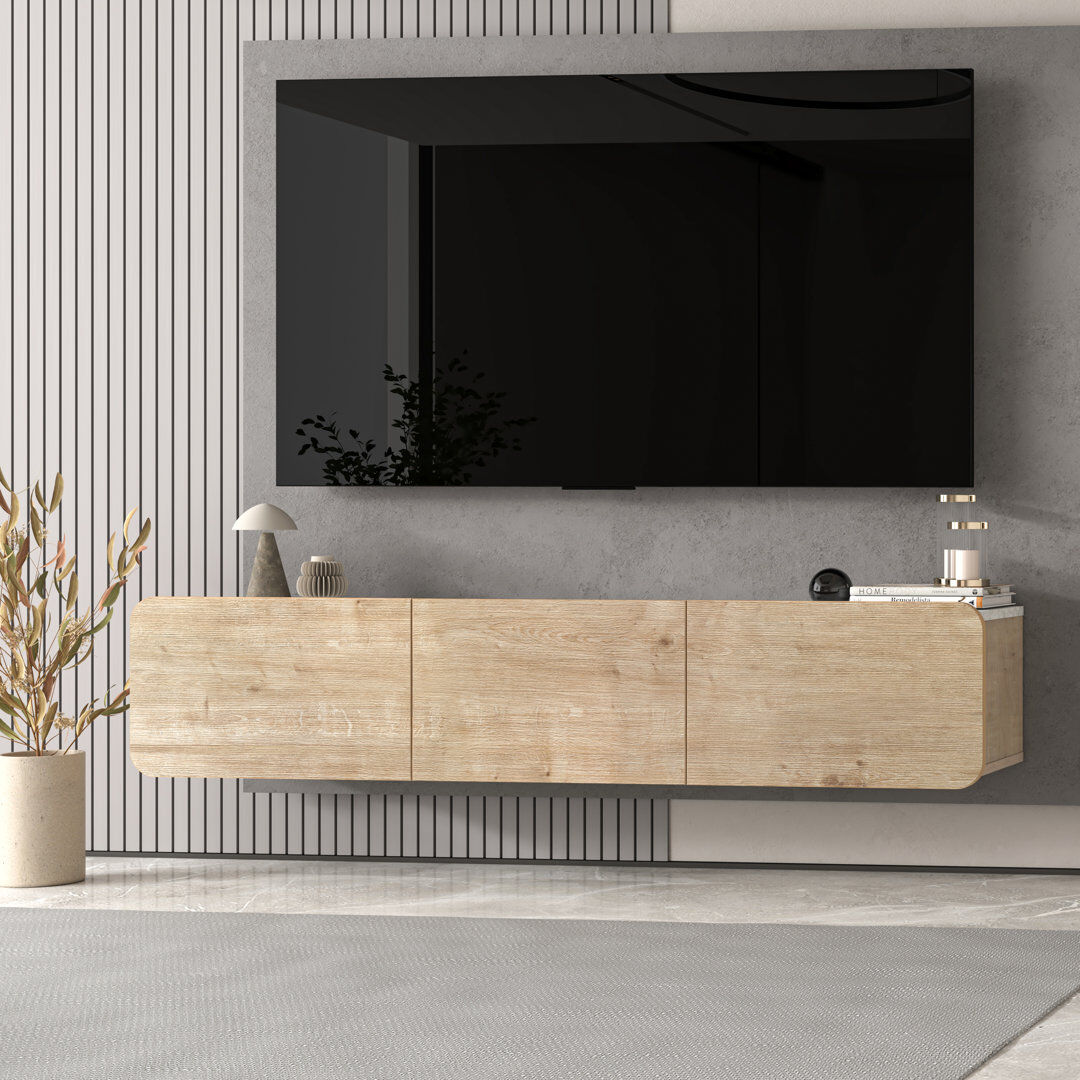 Brayden Studio Bertice TV Stand for TVs up to 78" Oak Wood/White Marble 78"