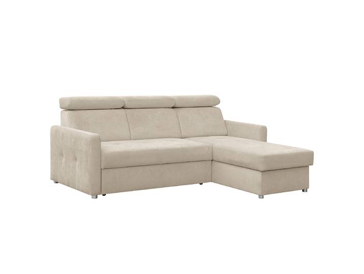 Ecksofa mit Schlaffunktion Weiß Webstoff Maris 213 x 100 x 165cm Longchair davorstehend rechts mit Schlaffunktion Modern