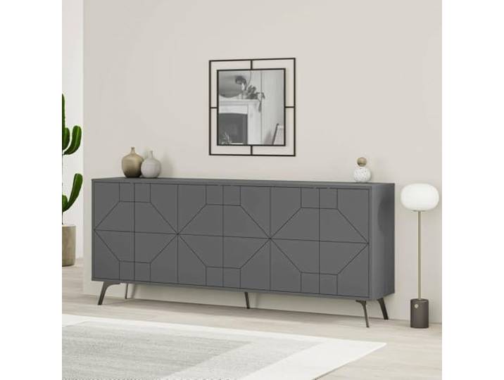 Dmora Sideboard Chiron 183,8x35x77,4 cm Schwarz, 6 Böden, Türen