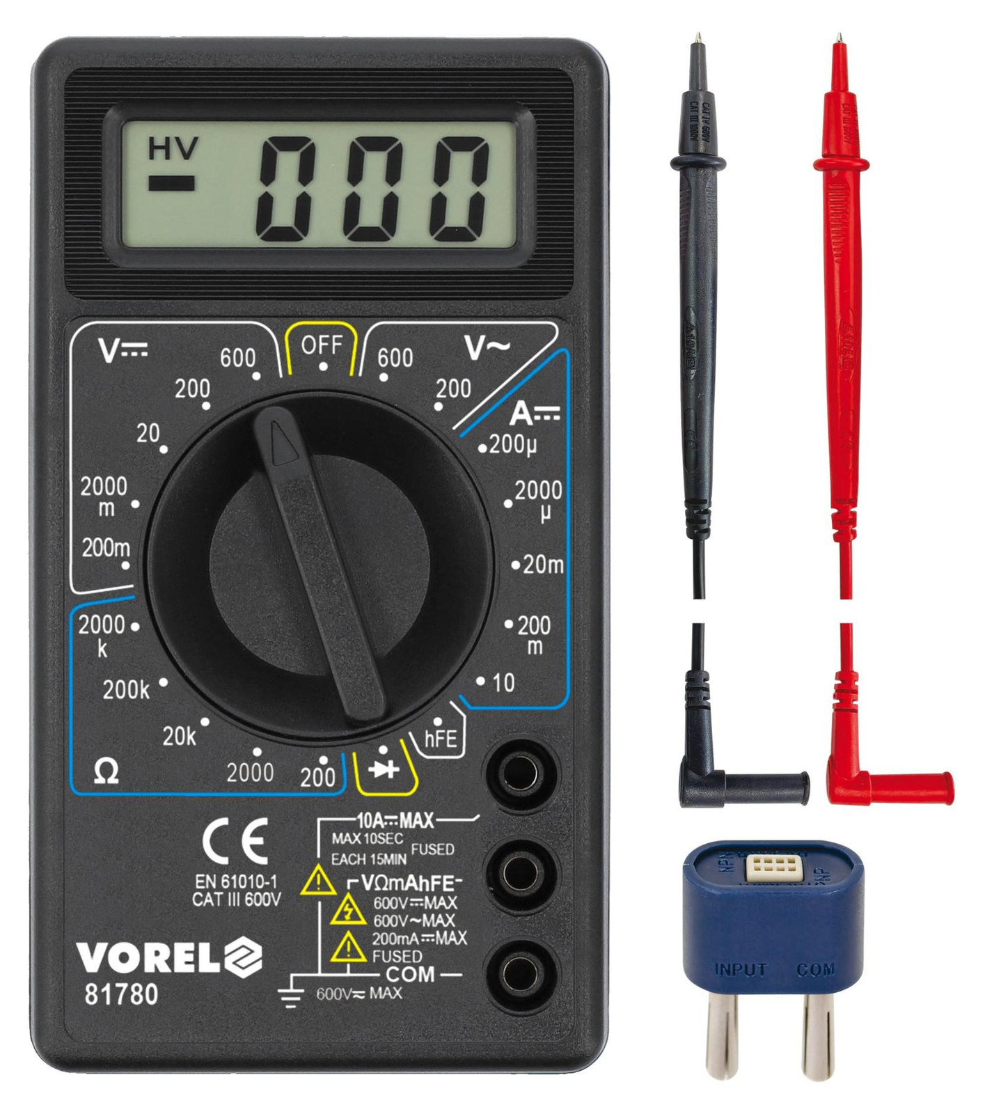 VOREL Elektrisch Multimeter 0–500 V, 0–5 A