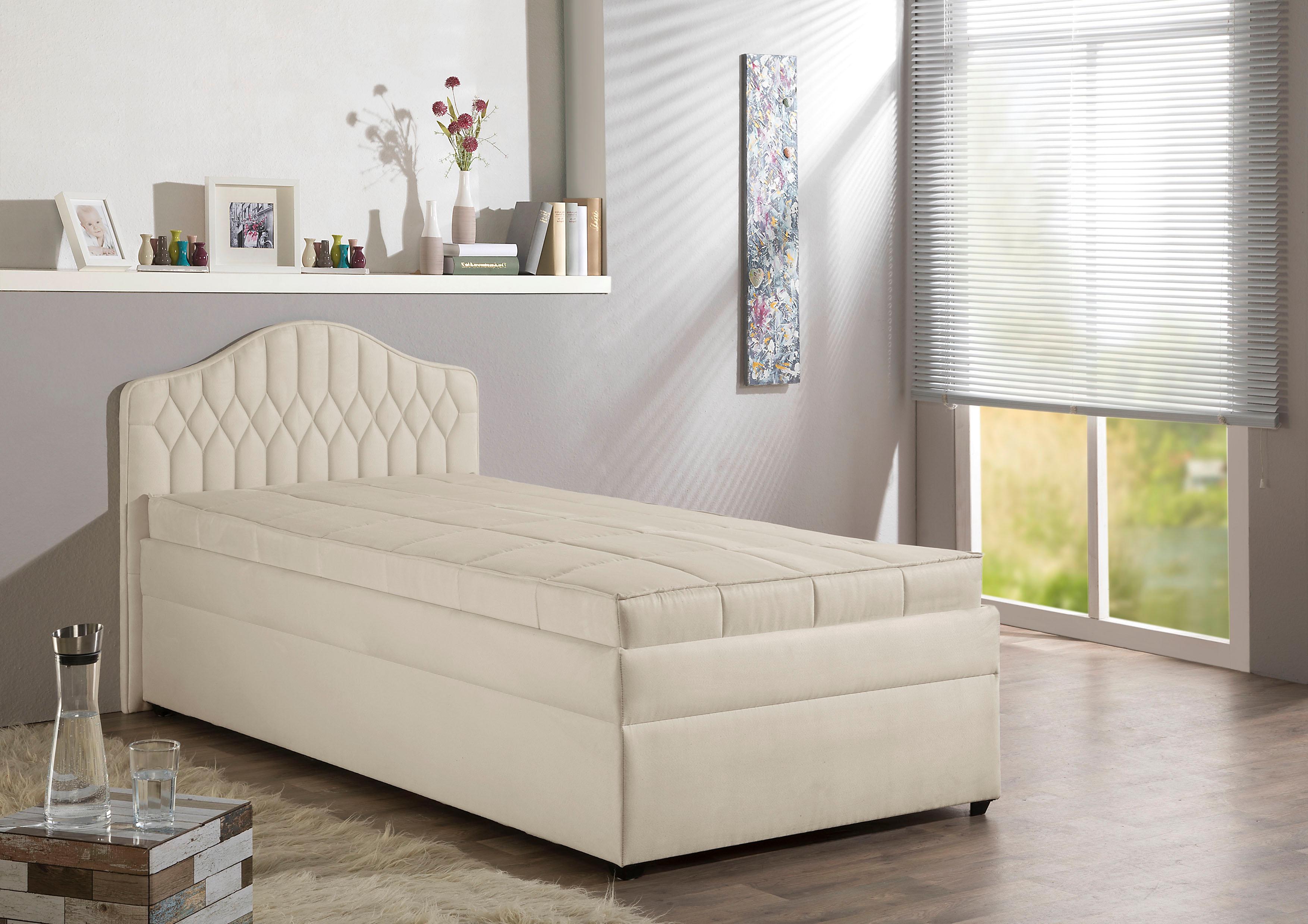 Polsterbett MAINTAL, beige (creme), B:130cm, Betten, Polsterbett creme Liegefläche Länge B: 200cm x 120cm, ohne Fleckschutz, Tonnentaschen-Federkernmatratze H2