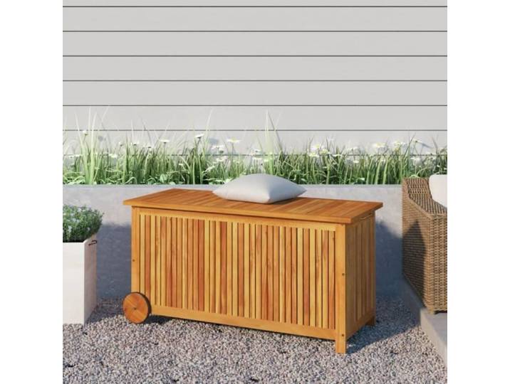 Top  Boîte de rangement de jardin - Coffre de jardin d'extérieur JILI avec roues 113x50x58cm Bois acacia 19 8 Kg
