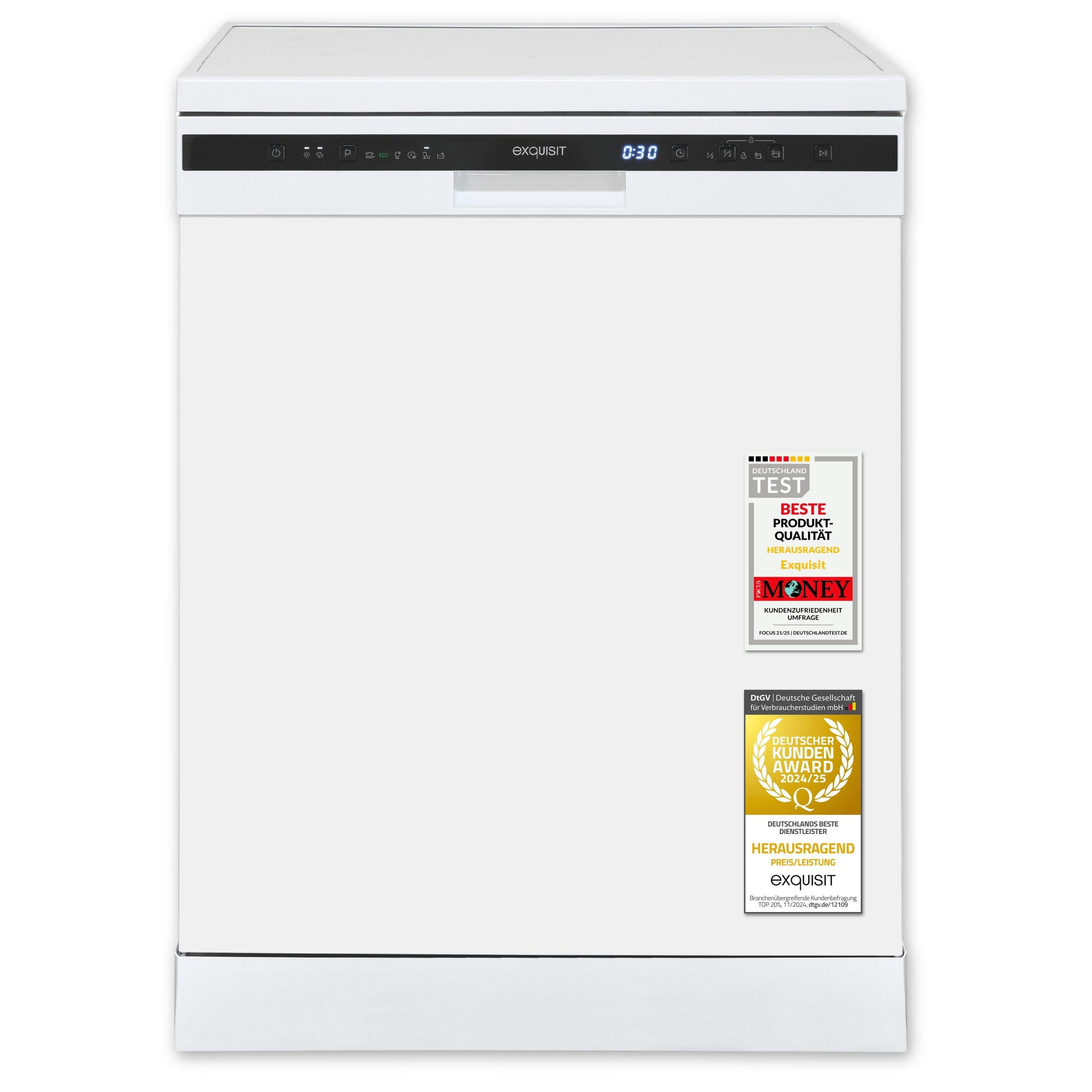 Exquisit Geschirrspüler 60 cm, Unterbaufähig, EEK: C, 12 Maßgedecke, Automatische Türöffnung, Startzeitvorwahl, 11 Liter, GSP6314-030C weiss
