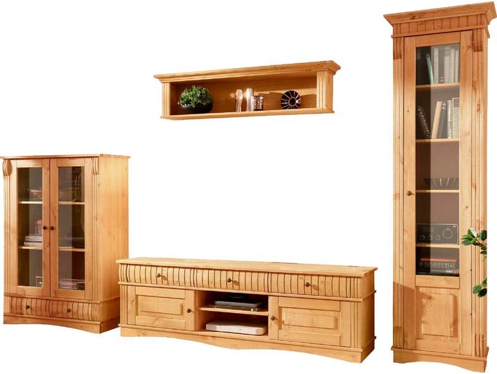 Wohnwand GOODPRODUCT Teresa , beige (geölt), Kastenmöbel-Sets, Wohnwand, bestehend aus 1 Vitrine klein, 1 Vitrine gross, 1 Lowboard