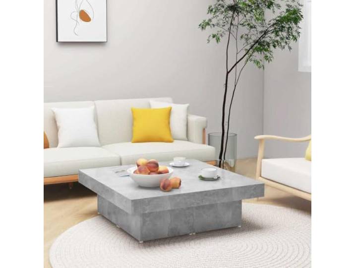 HEFZGDB Couchtisch Betongrau 90x90x28 cm Holzwerkstoff mit Stabiler Tischplatte aus 4 Teilen, langlebig und pflegeleicht für Wohnzimmer und Büro, ideal für Dekoration und Ablage,