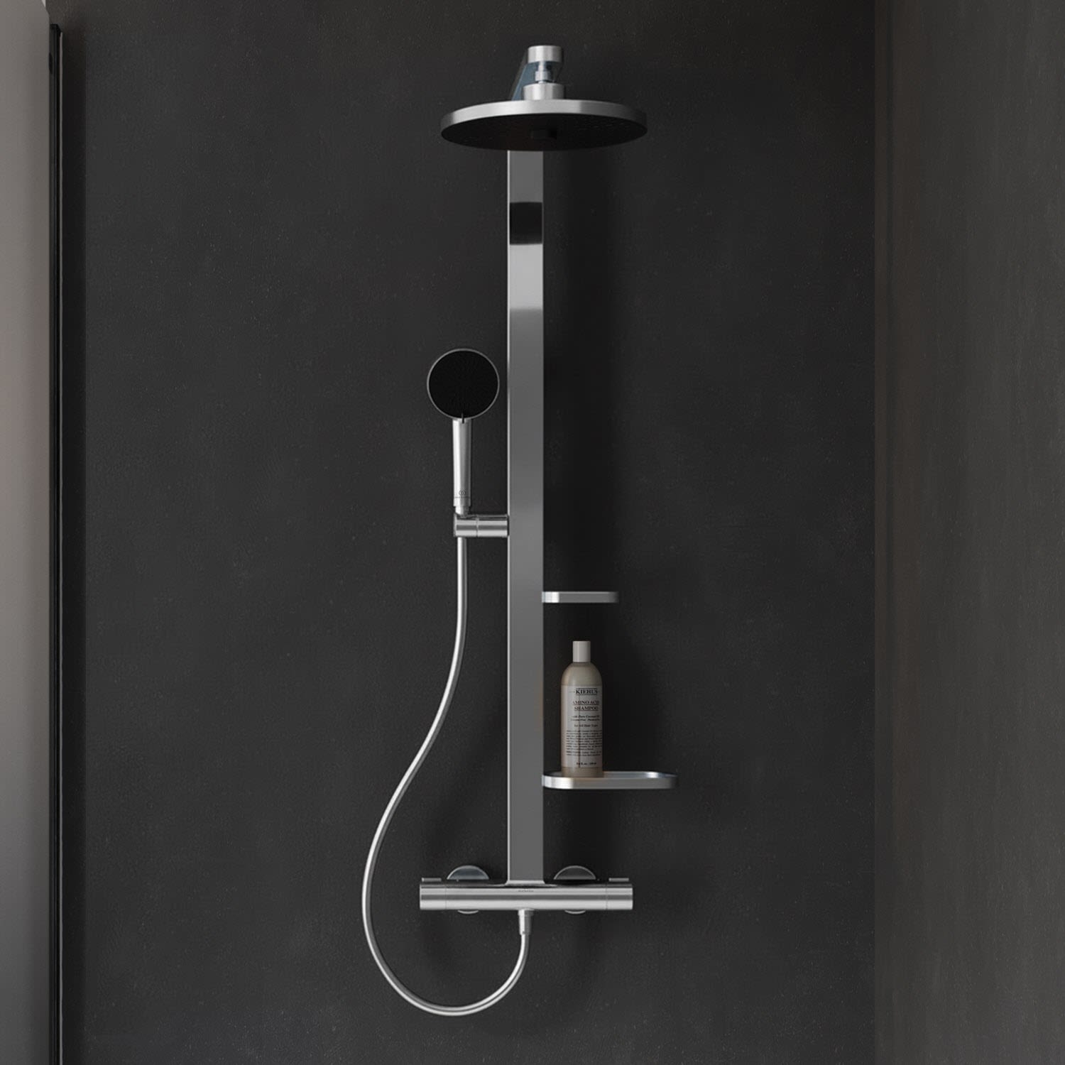 Ideal Standard Alu+ Duschsystem mit Brausethermostat, 2 Ablagen, 2-Funktions-Handbrause und 2-Funktions-Kopfbrause