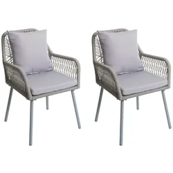 Proregal 2er-Set Gartenstuhl | HxBxT 81x54x62cm | Sitzhöhe 46cm | Outdoor Sitz-/Rückenpolster Aluminium Seilgeflecht Rope | Grau