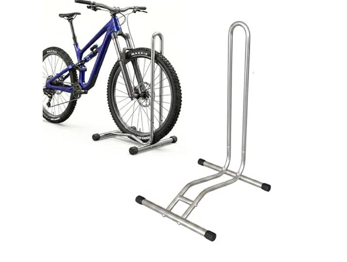 Support vélo Relaxdays\, 29\ \, largeur pneu ≤6\,5 cm\, roue av./ar.\, au sol\, 1 vélo\, argent
