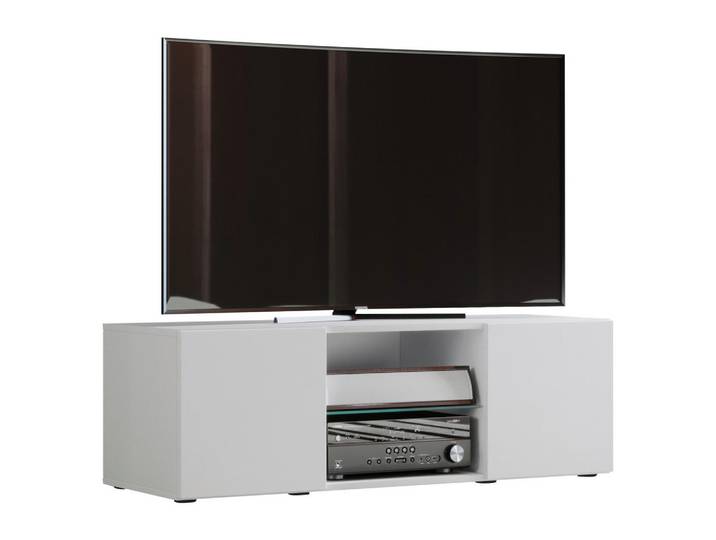TV-Element, Weiß, 115x40x36 cm, Glas, 2 Fächer & Drehtüren, Modern, MID.YOU
