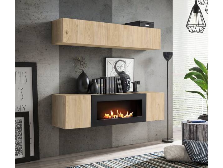 ASM-Moebel Wohnwand Wohnwand FLY N1 HJ mit Push-Click System und Bio Ethanol Kamin, Mit Bio-Ethanol Kamin und Push-Click System.