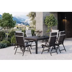 KETTLER Garten-Essgruppe, anthrazit/natur, Aluminium/Glas/Textilene, 180/240 x 100 cm, ausziehbar, klappbar, robust, witterungsbeständig