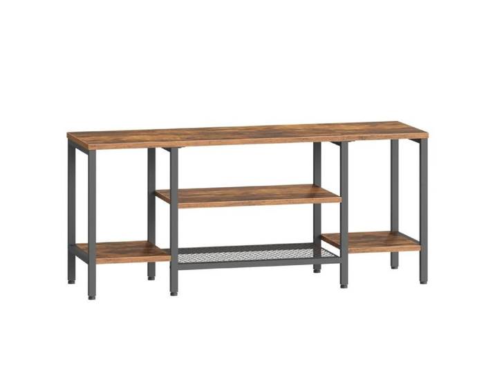 Meuble TV Industriel- HOOBRO -120 x 40 x 52 cm-Marron Rustique et Noir
