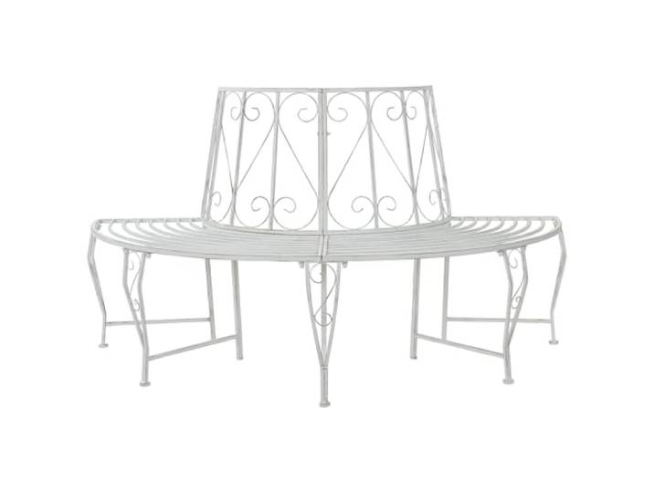 KFPOERTFGD Gartenbaumbank halbkreisförmig 160 x 80 x 89 cm Stahl Antik Weiß für 4 Personen Baumumrandung Sitzbank