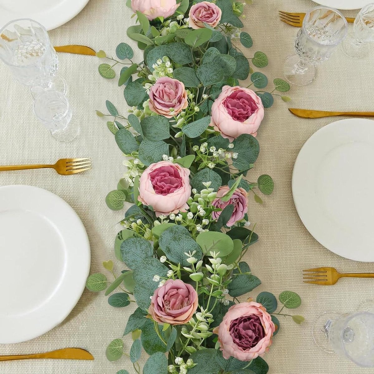 Kunstbloemenslinger met Rozen in Roze met Vintage Kleurverloop - 2 meter