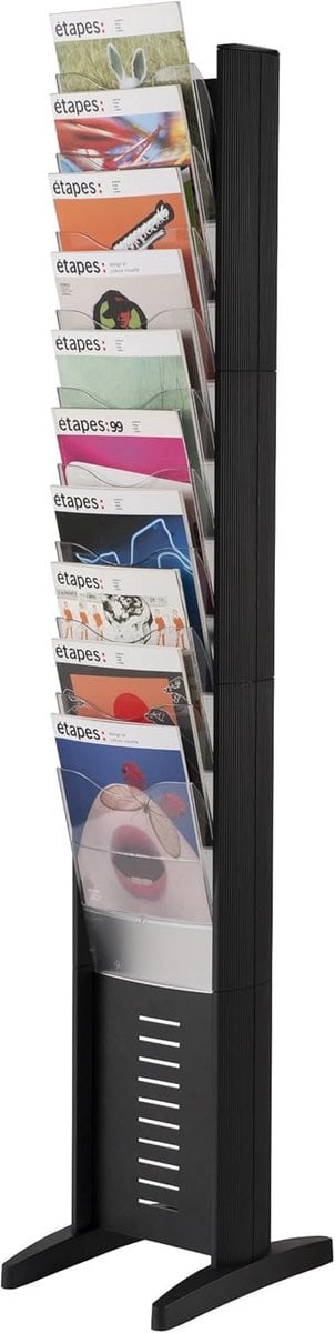 Zwarte eenzijdige tijdschriftenhouder en documentenrek voor kantoorordening, Hoogte: 162 cm