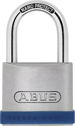 ABUS Hangslot Silver Rock 5/45 van massief zink met siliconen beschermframe, blauw/zilver