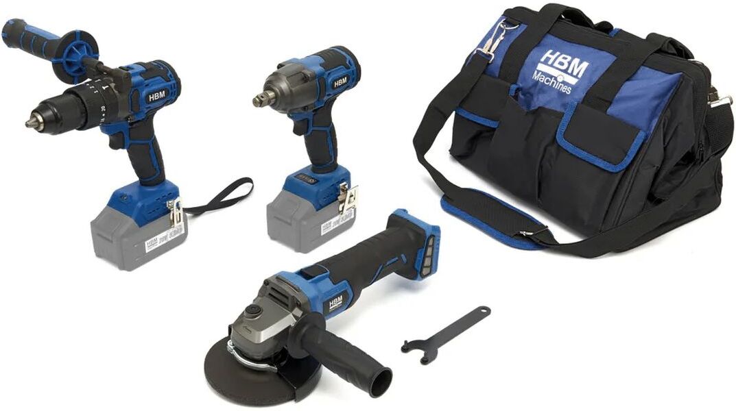 HBM Akku-Kombiset, Winkelschleifer, Schlagschrauber, Bohrmaschine 20 Volt
