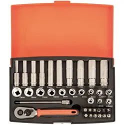 Bahco, Steckschlüssel + Stecknuss, 1/4"-Steckschlüssel-Satz, metrisch, Sechskant inklusive Schraubendreher-Bits -37-teilig