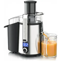 Arendo Zentrifugalentsafter,1000W, BPA Frei, Edelstahl, XXL-Einfüllschacht, Programme, Display, Tropfstopp, Entsafter, Schwarz, Silber
