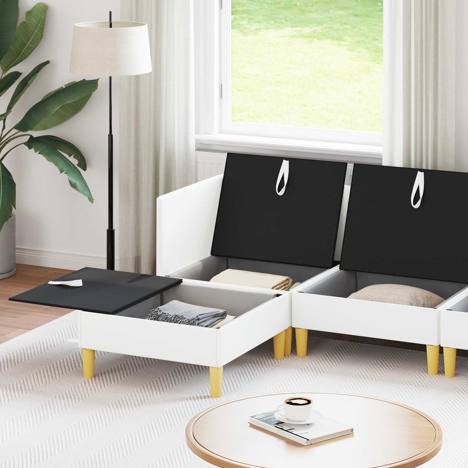 vidaXL Modular Sofa Set with Storage 6 pc Blanc Tissu