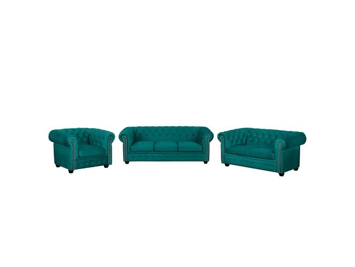 Polstergarnitur II 3-2-1 Blau/Petrol Webstoff Glamour