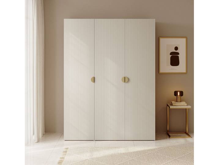 Selsey Kleiderschrank MOONIR mit geriffelten Fronten, Kleiderstange und Regalen
